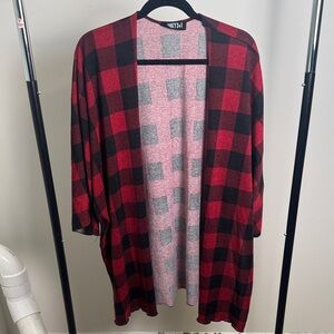 Audrey 3+1 Red and Black Buffalo Plaid Cardigan Shawl Open Front Size Small